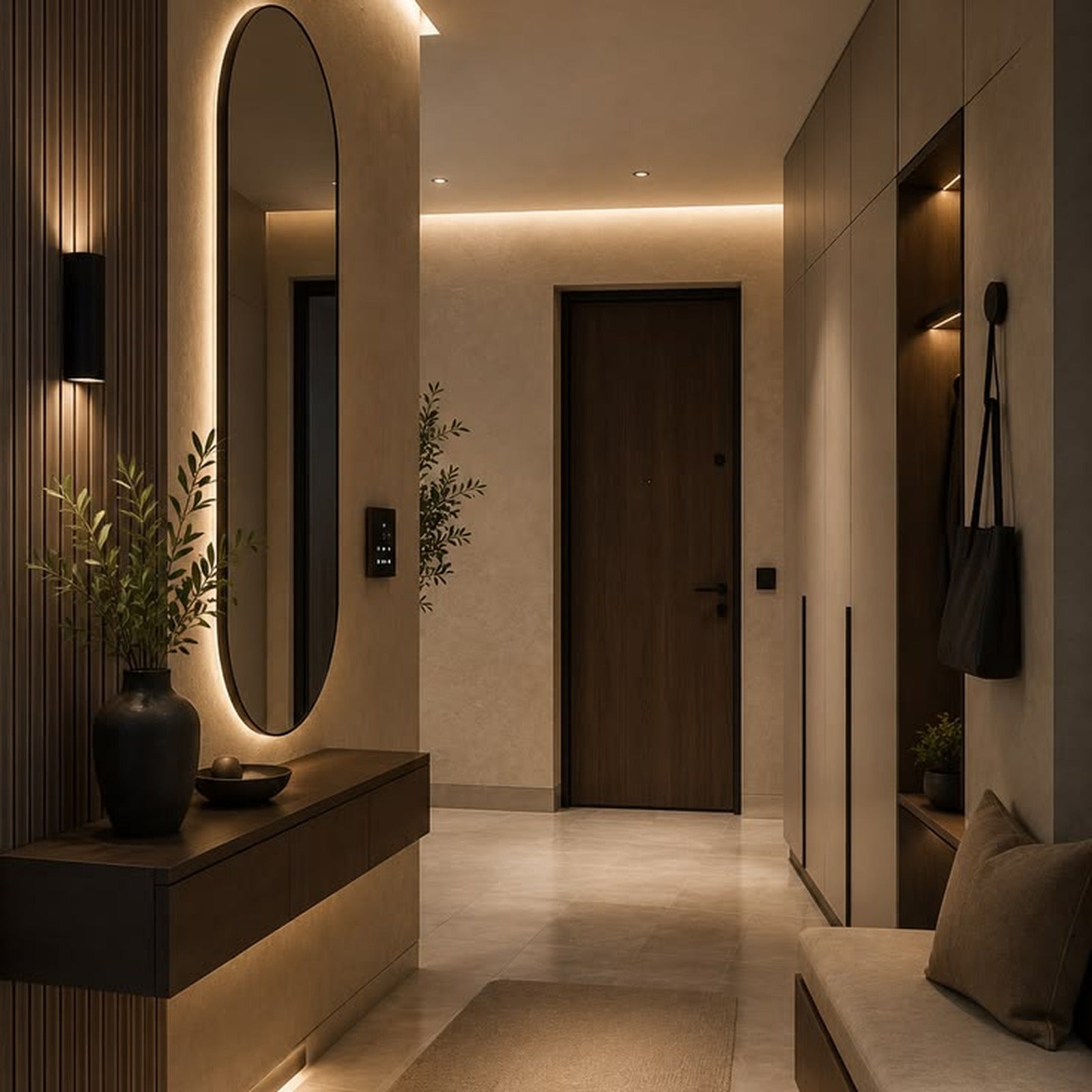 Entryway & Storage Solutions - luxury dark modern entryway with New York City skyline view at night