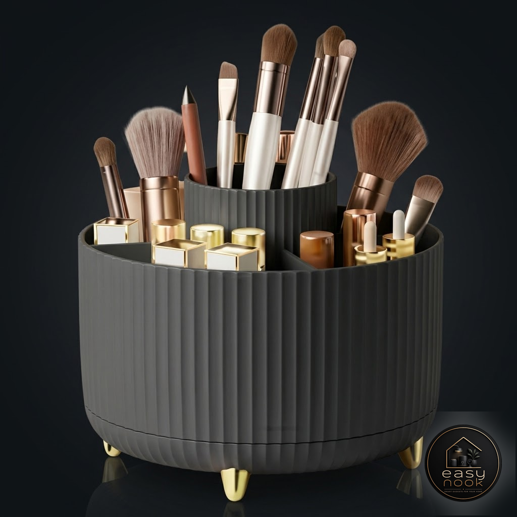 White 360 degree rotating makeup organizer with 5 compartments