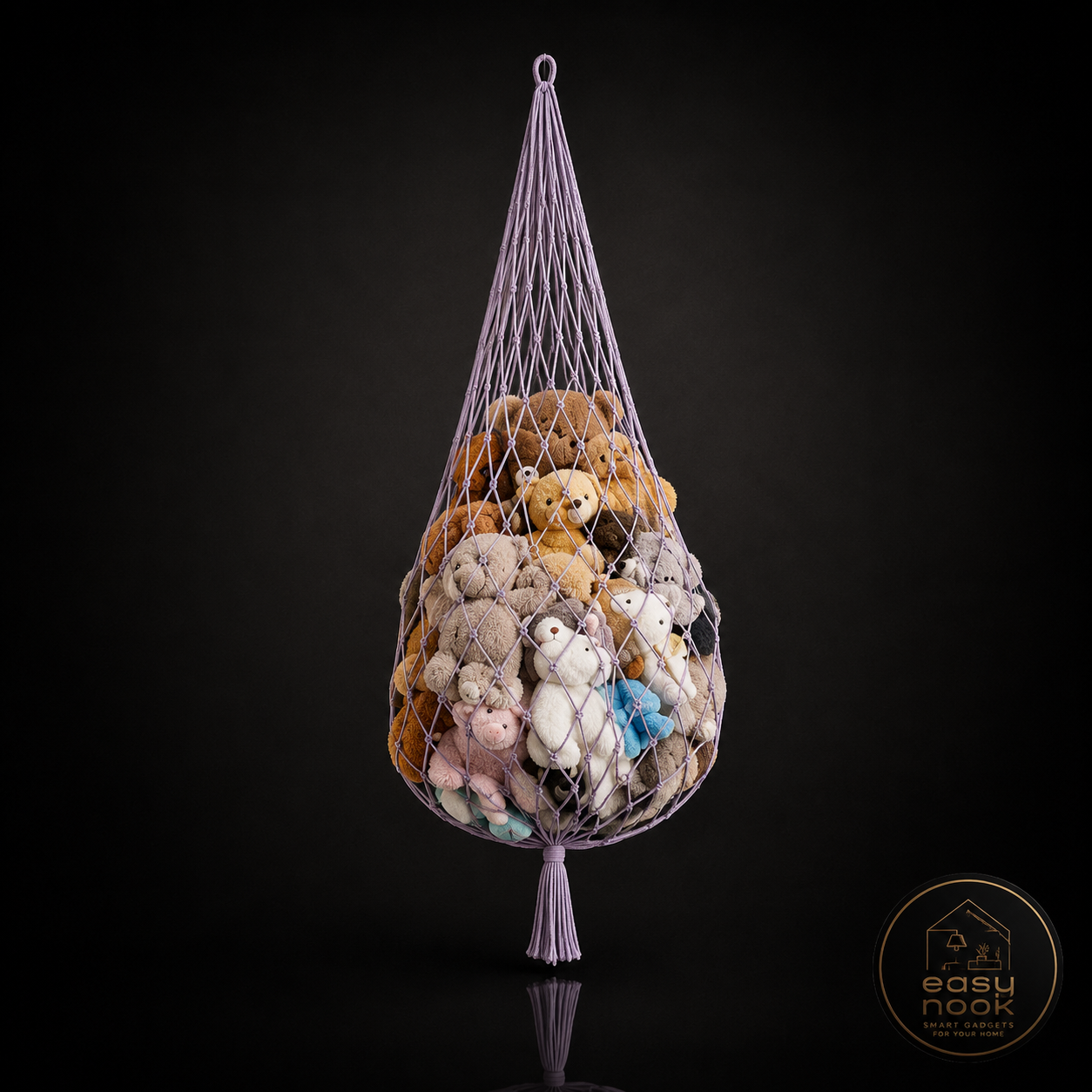 Hanging plush toy hammock holding stuffed animals