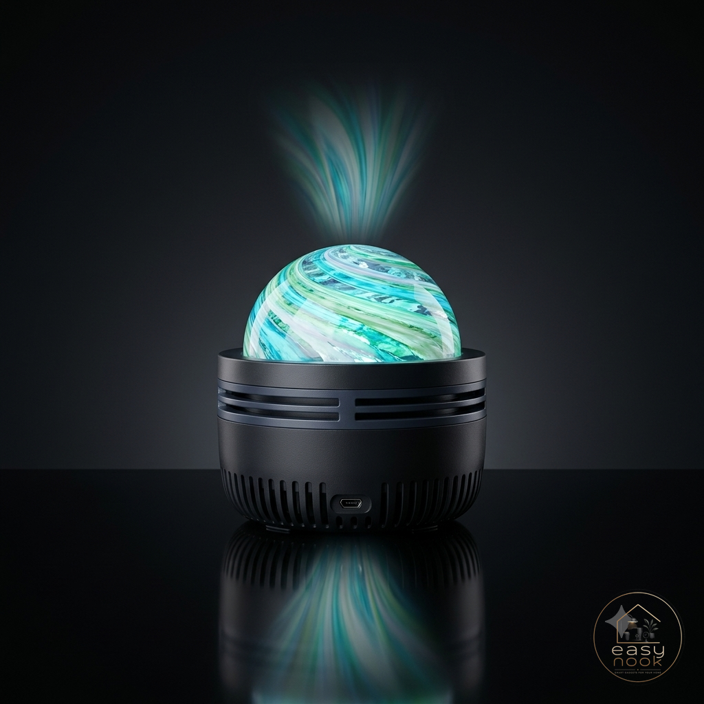 Close-up of galaxy star projector with aurora light effect