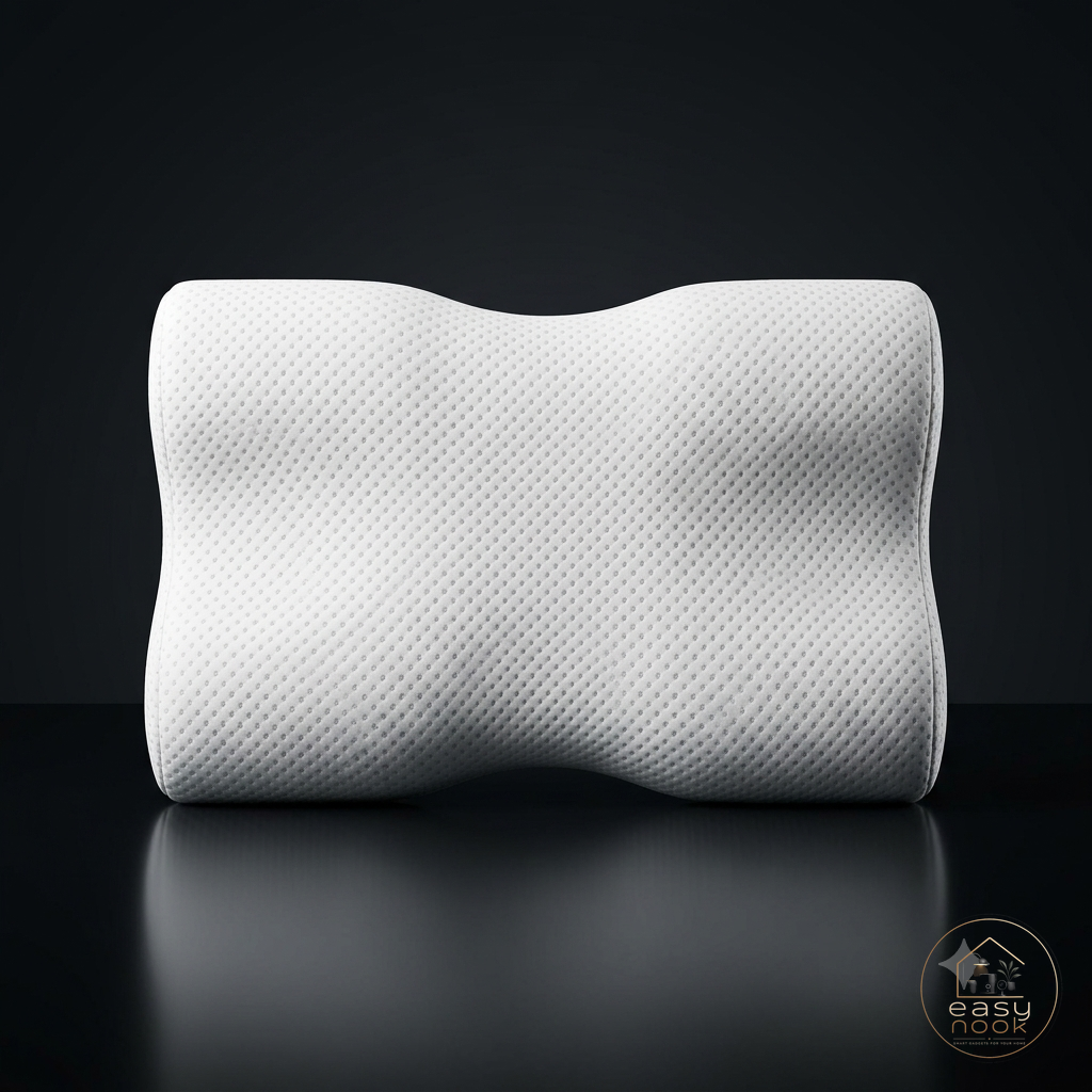 Front view of orthopedic memory foam pillow showing neck contour
